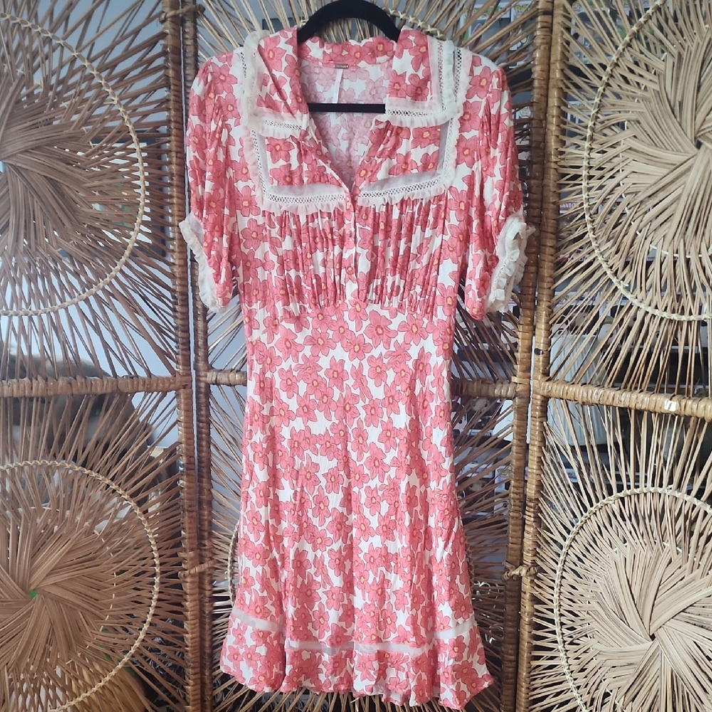 large Free People Floral Pink and Off-White Dress